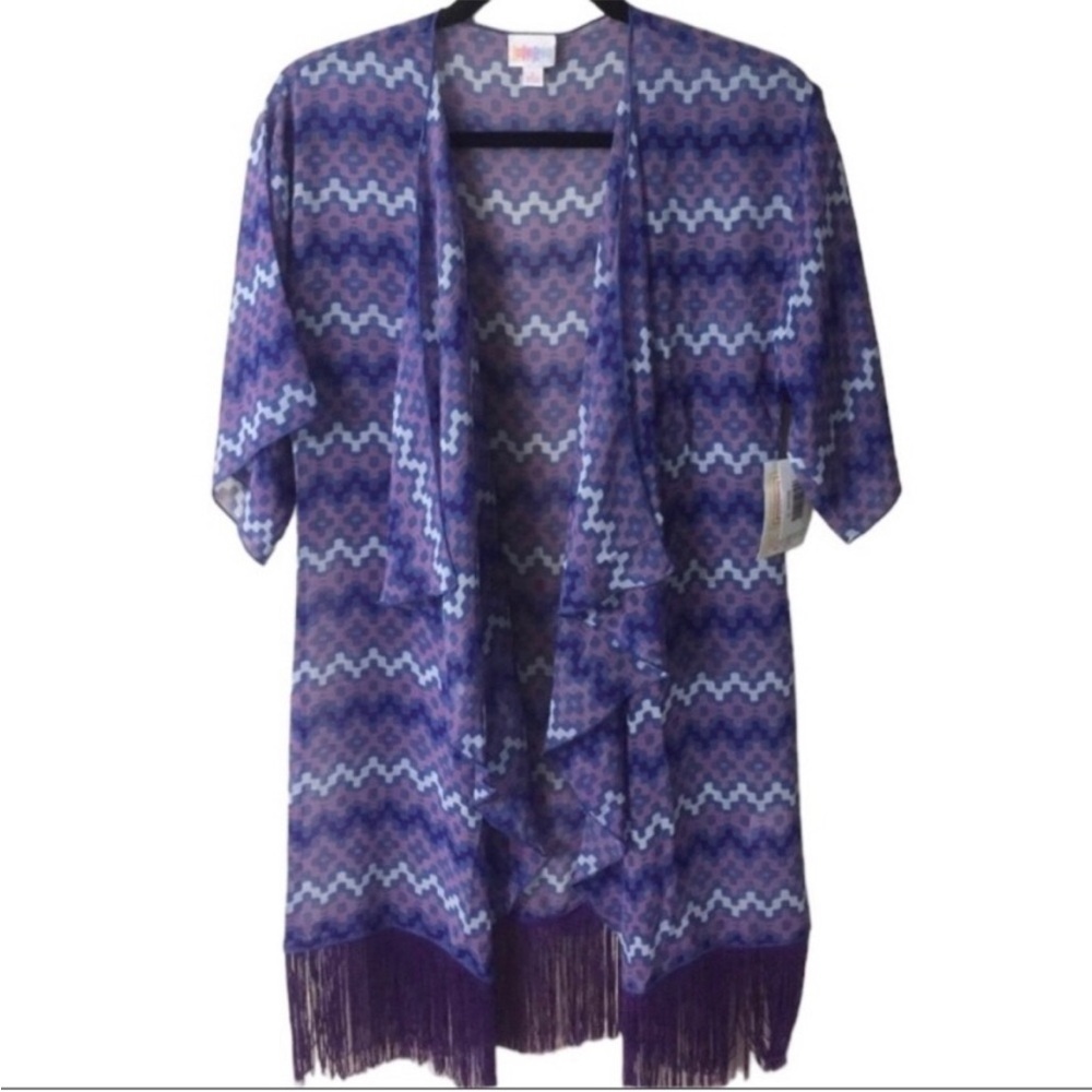 NWT LuLaRoe Geometric Purple Monroe Native
Fringe Duster w/ open front - SMALL